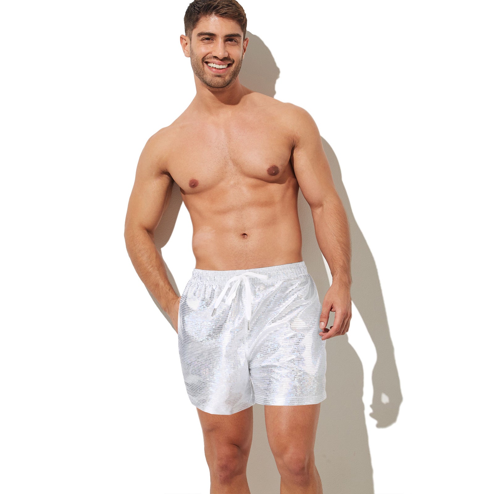 Men Shorts Wet Look Beach Pants - image 1