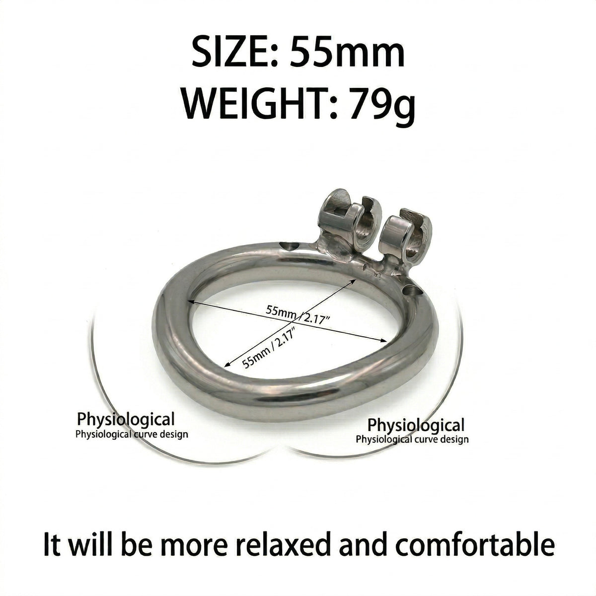 Stainless Steel Male Chastity Cage with Secure Lock - 55mm - image 3