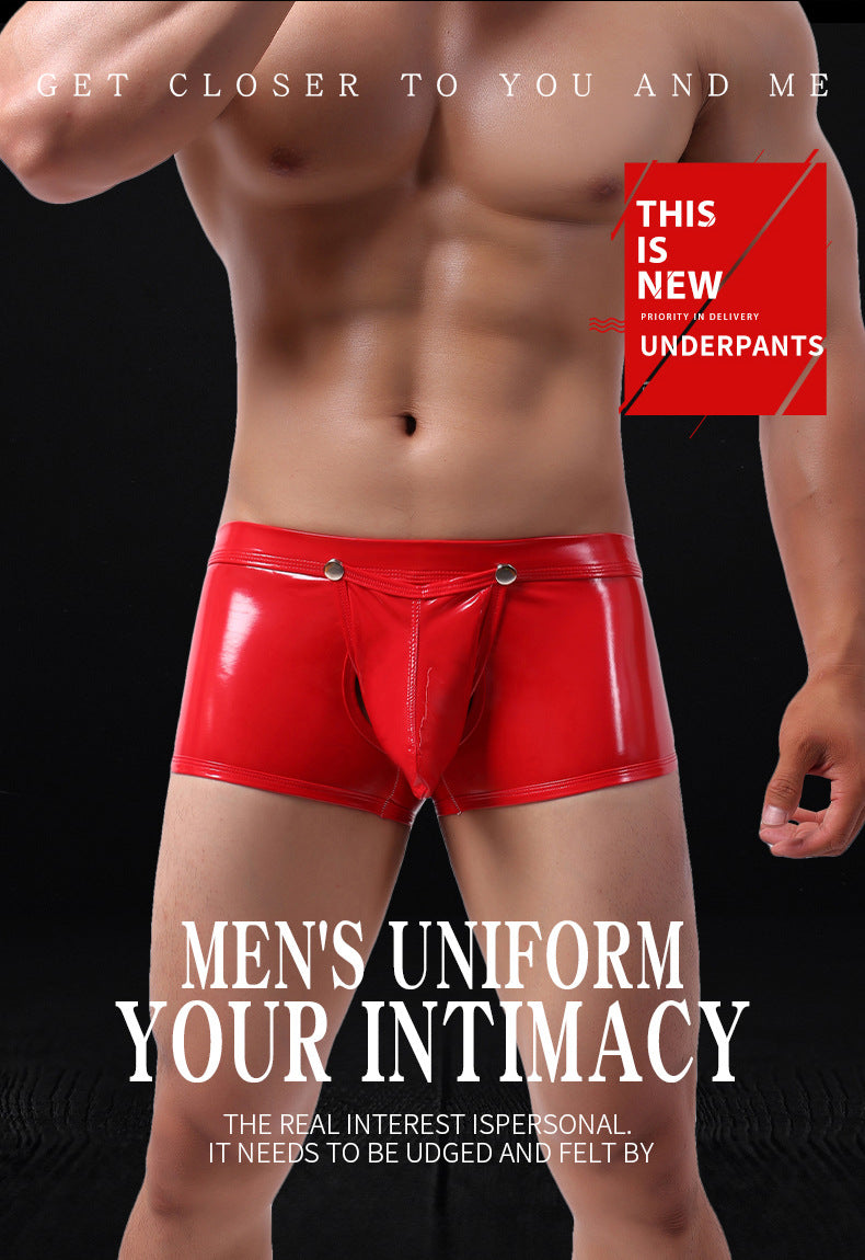Men's Faux Leather Open-Crotch Boxer Panties - image 5