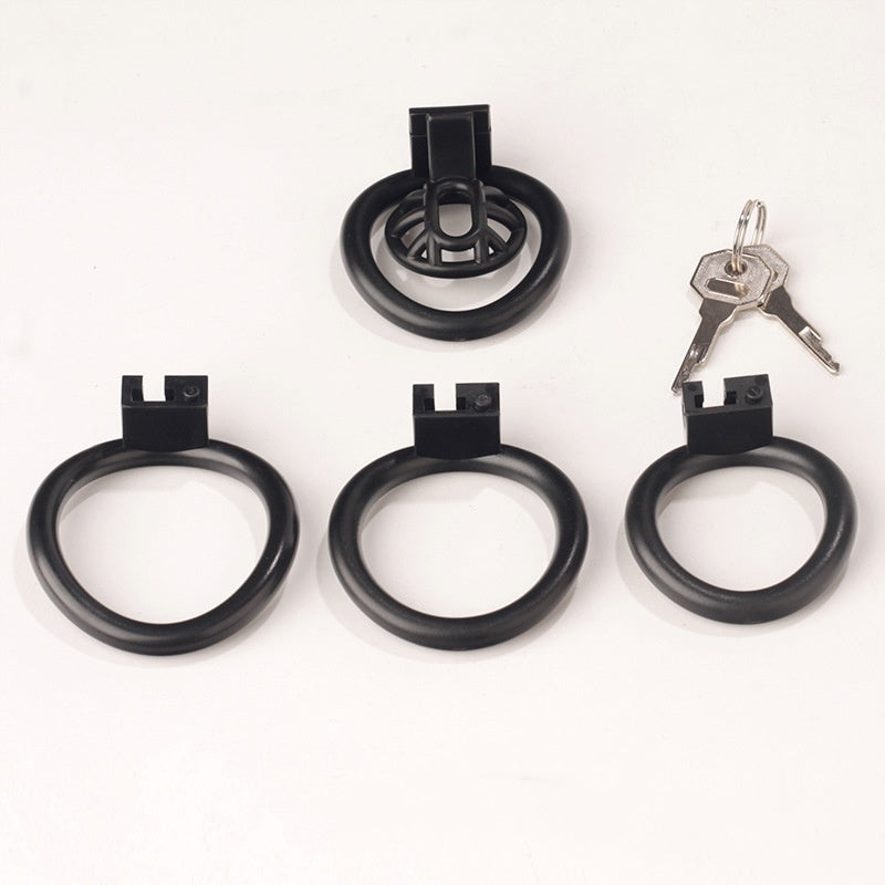 Innie/Micro/Stub Chastity Cage for Sissy Play with 3 Size Rings - A - Black - Innie - image 14