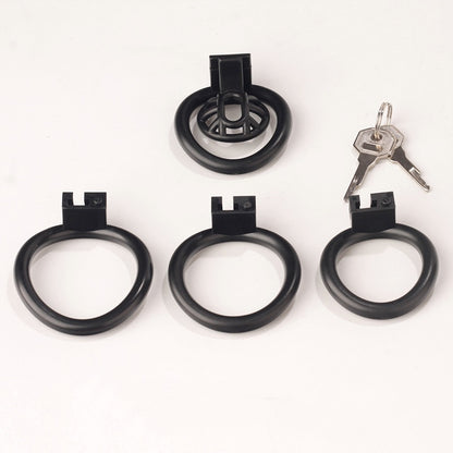 Innie/Micro/Stub Chastity Cage for Sissy Play with 3 Size Rings - A - Black - Innie - image 14