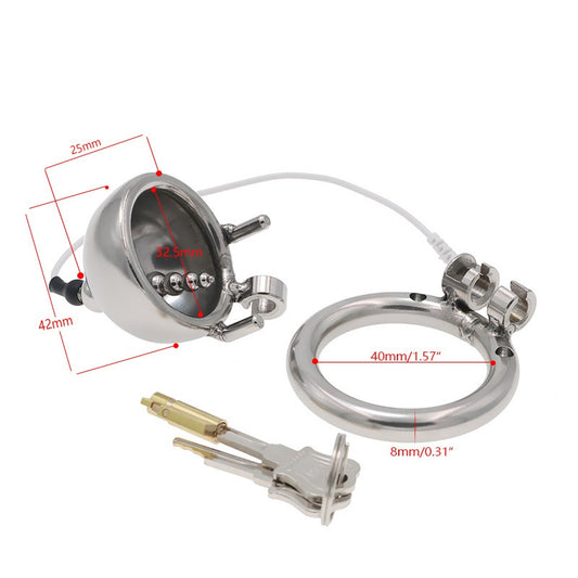 Stainless Steel Locking Chastity Cage with Urethral Tube (40mm–50mm Rings) - 40mm - image 1