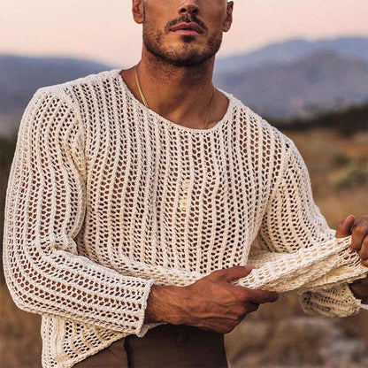 Mens Fishnet Transparent Long Sleeve T Shirt - image 1