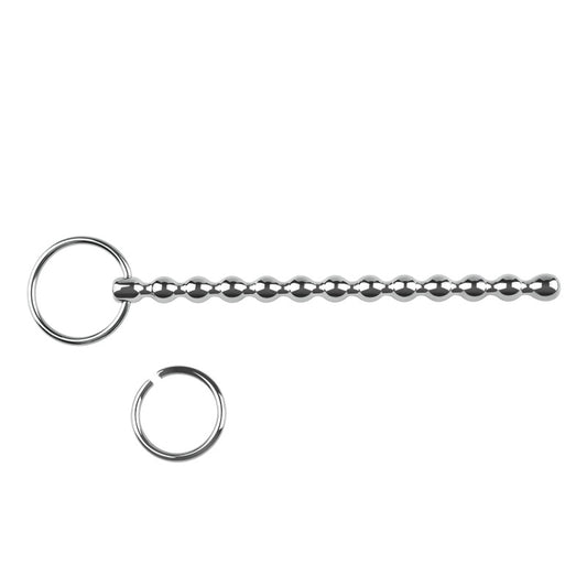 5.9''  Stainless Steel Beaded Urethral Plug With Dual Ring - Silver - image 1