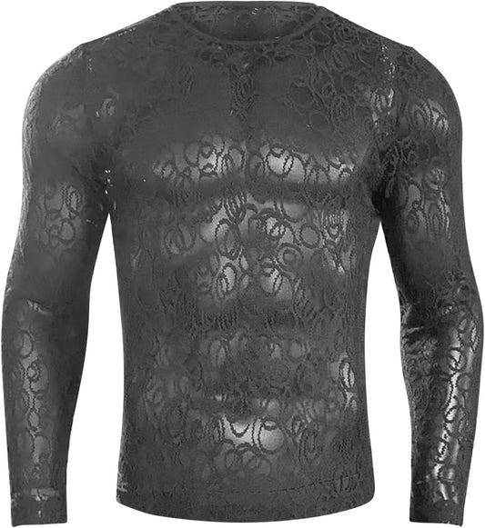 Long-Sleeve Crew Neck Lace T-Shirt - image 1