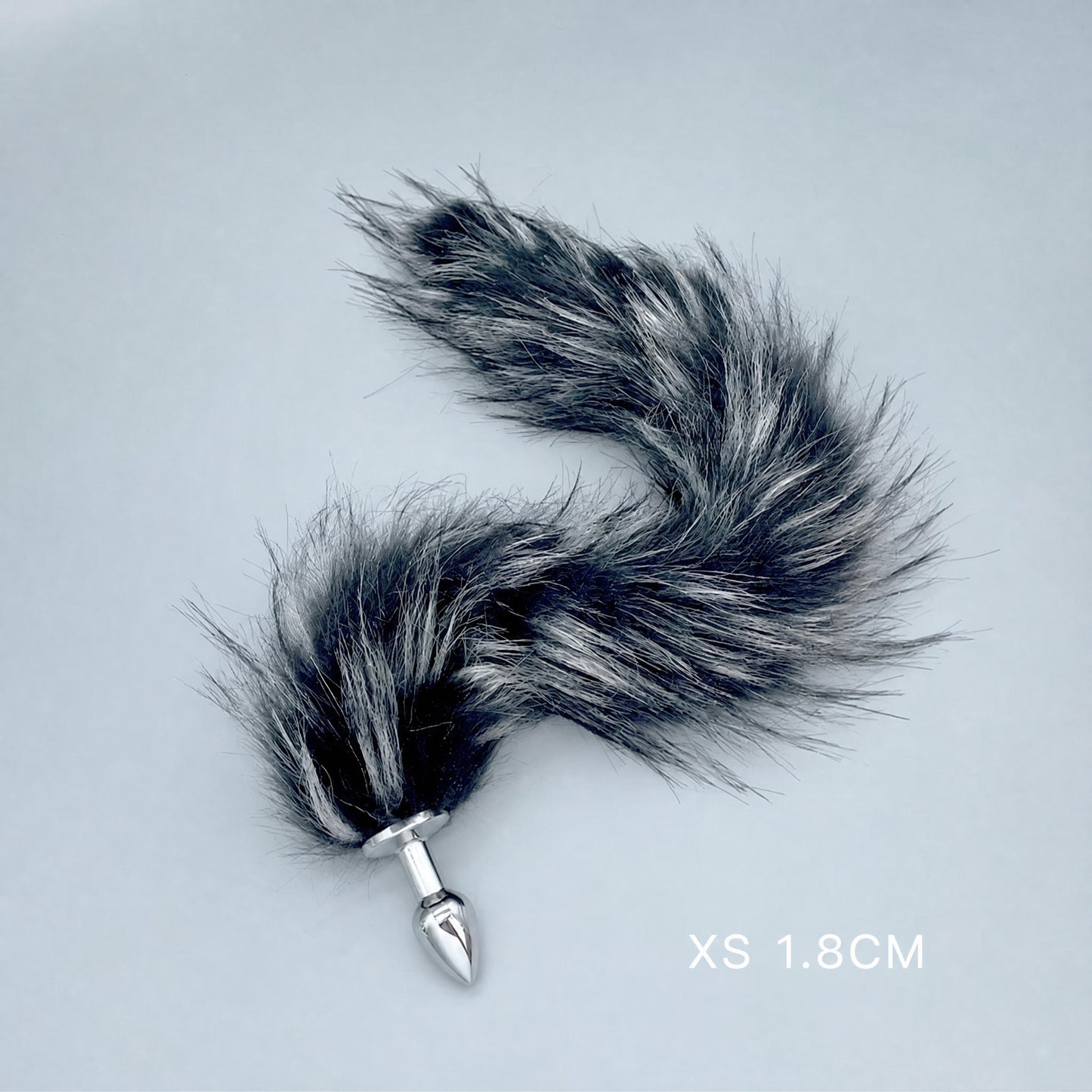 Silver & Black Fox Tail Plug with Removable Metal Base - XS - image 4