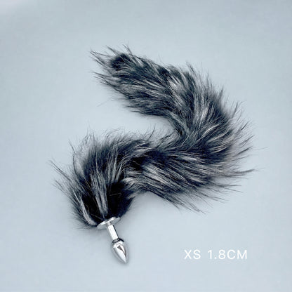 Silver & Black Fox Tail Plug with Removable Metal Base - XS - image 4
