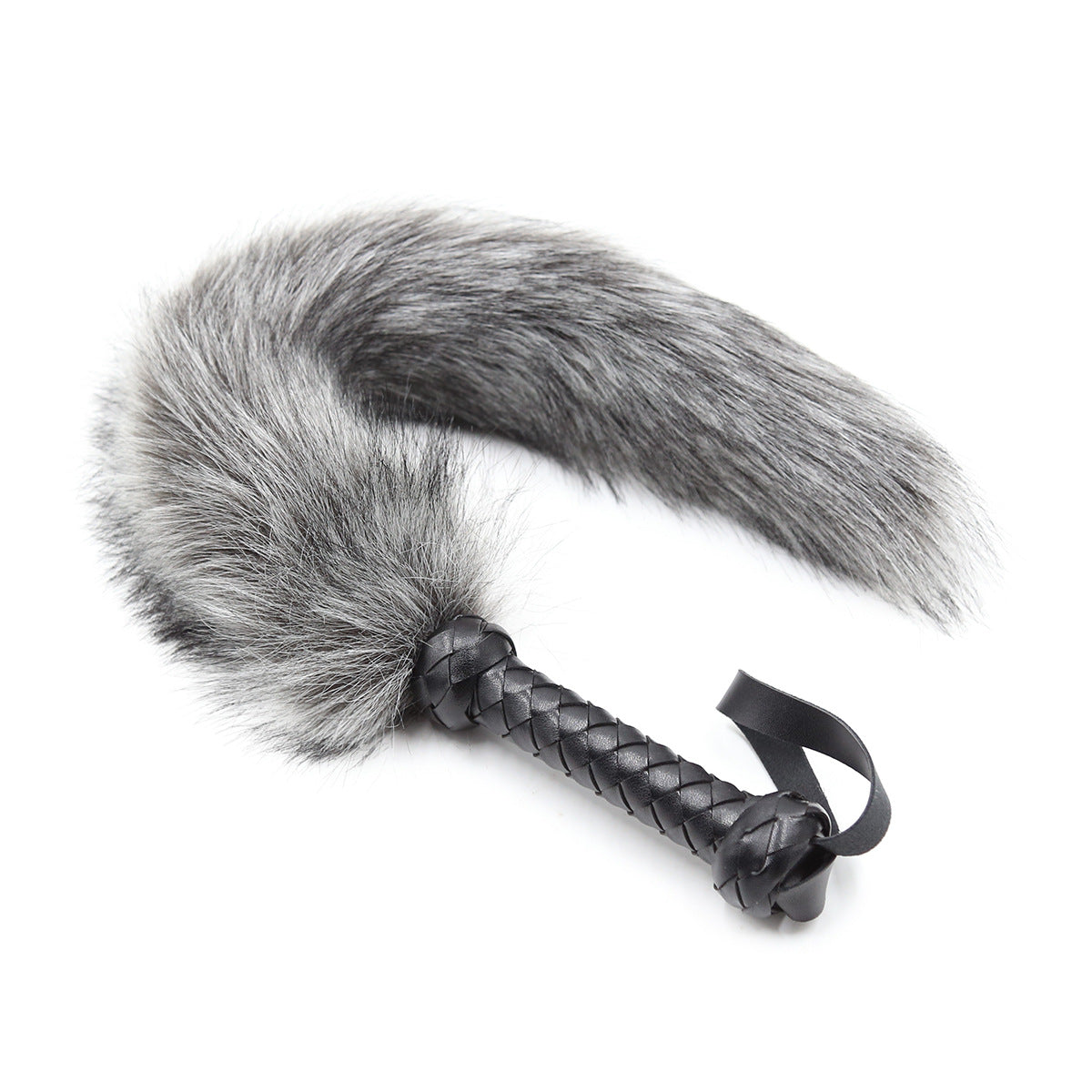 Soft Fur Whips With Pu Leather Handle - Grey - image 2