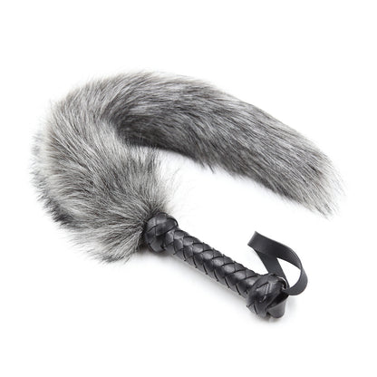 Soft Fur Whips With Pu Leather Handle - Grey - image 2