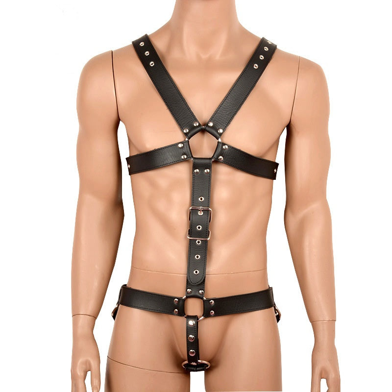 BDSM Body Restraints Harness for Men with Cock Ring - Black - image 0
