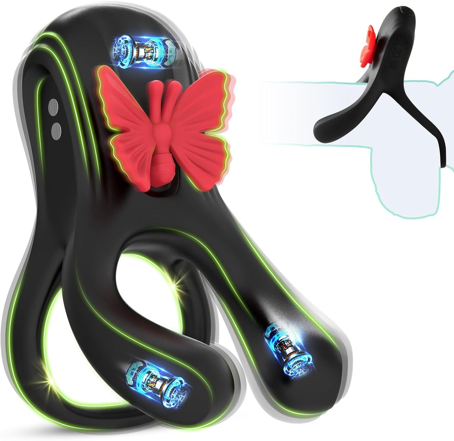 Butterfly 3-in-1 Vibrating Cock Ring Stimulator - Black - image 0
