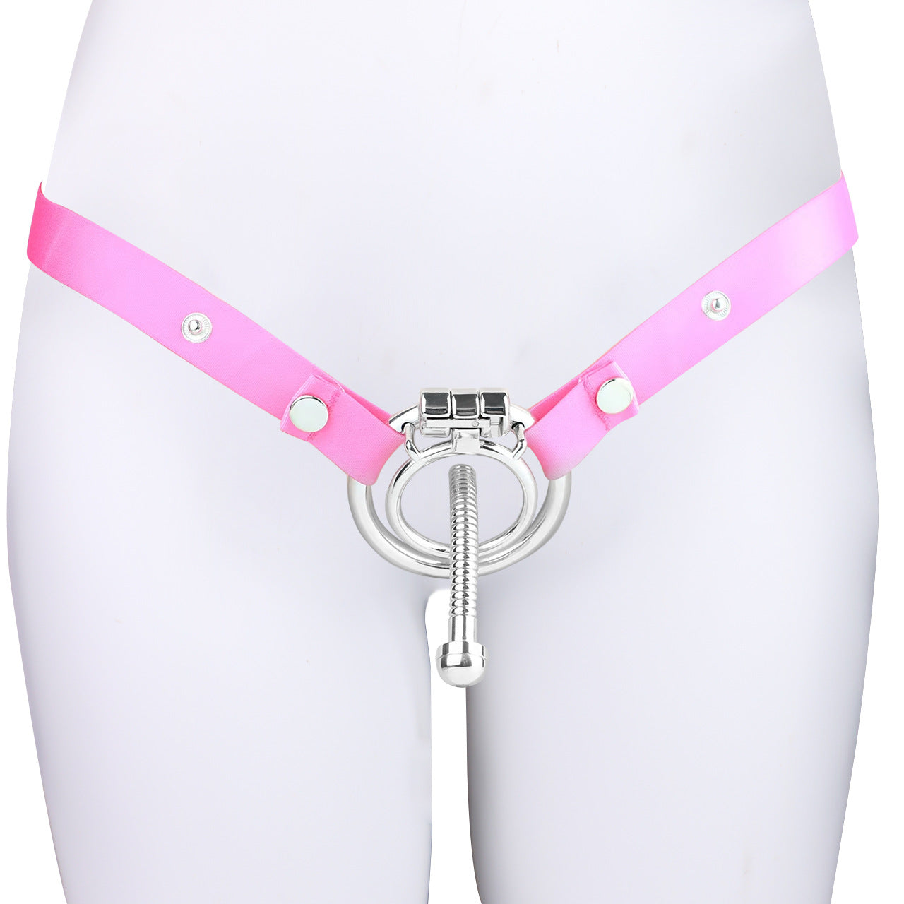 Steel Urethral Chastity Cage With Belt ( 3 Color ) - Pink - 55mm - image 5
