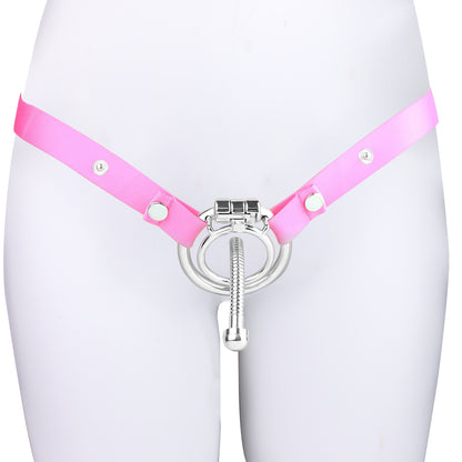 Steel Urethral Chastity Cage With Belt ( 3 Color ) - Pink - 55mm - image 5