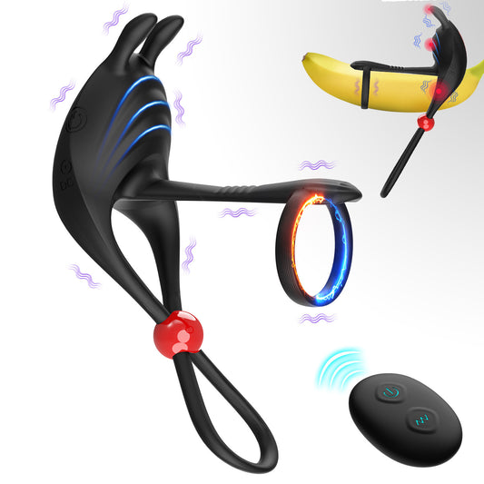 Double Vibration Adjustable Couples Ring With Remote Control - Black - image 1