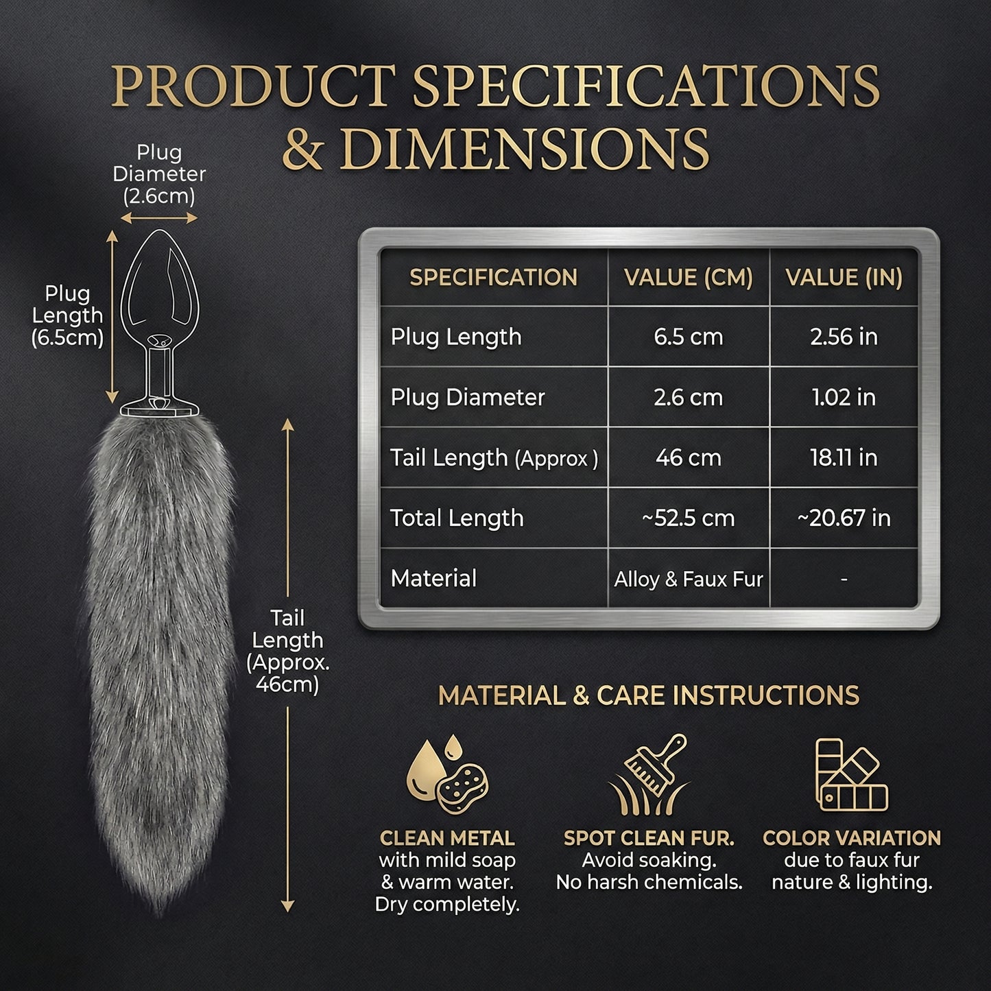 Dark Gray Fox Tail Butt Plug • 18.1 Inch Tail - image 3