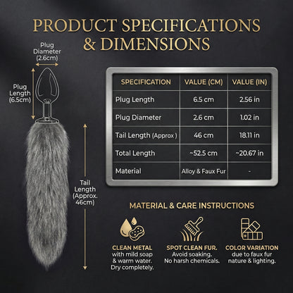 Dark Gray Fox Tail Butt Plug • 18.1 Inch Tail - image 3