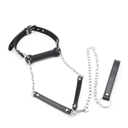 BDSM Mouth Gag With Leash - Black - image 4