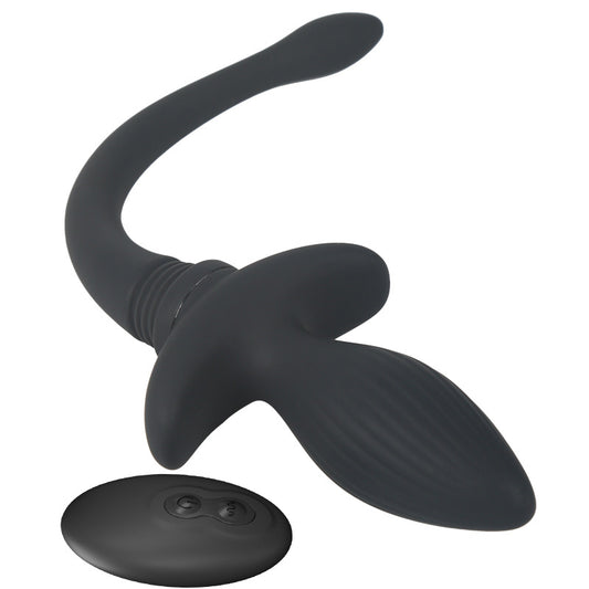 Unique Design Silicone Vibrating Tail Butt Plug with Remote - Black - image 0
