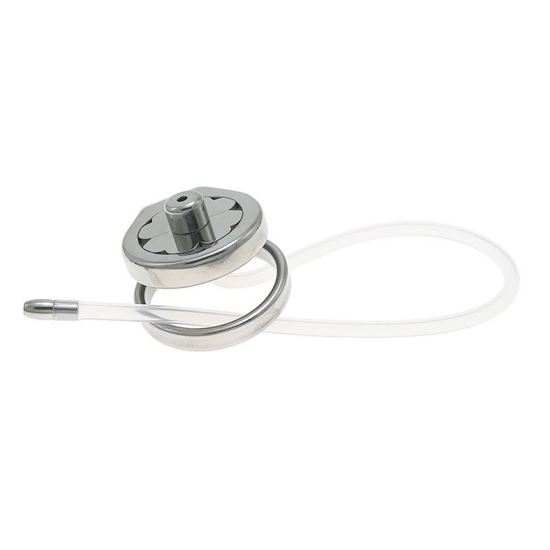 Flat Stainless Steel Chastity Cage with Long Hollow Urethral Tube - image 12