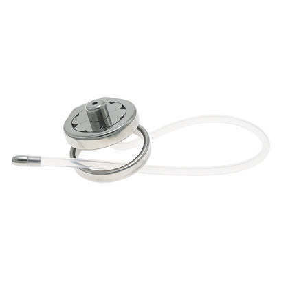 Flat Stainless Steel Chastity Cage with Long Hollow Urethral Tube - image 12