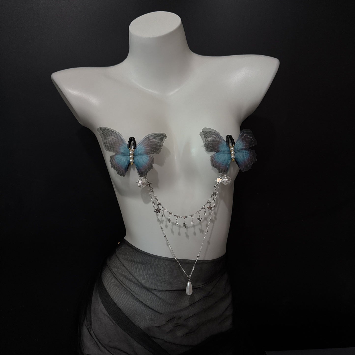 Wings & Whispers  - Blue Butterfly Nipple Clamps - image 1