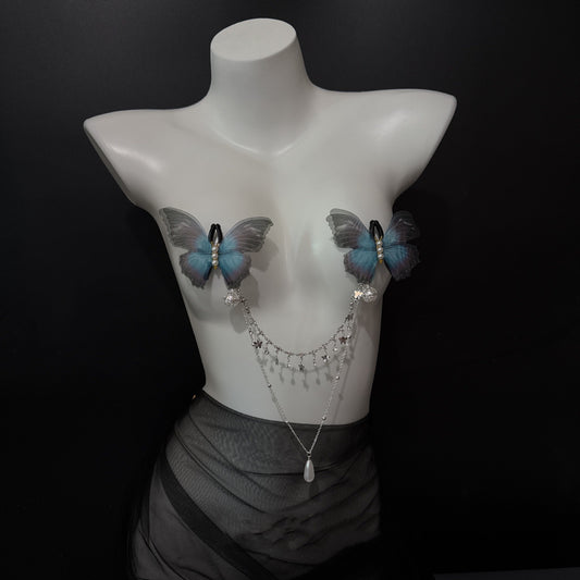 Wings & Whispers  - Blue Butterfly Nipple Clamps - image 1