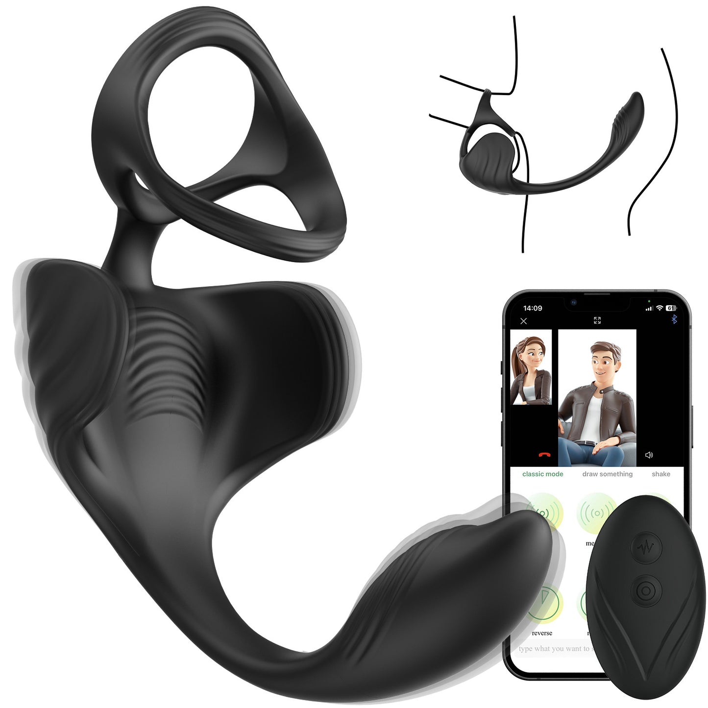 App Control Cock Ring Prostate Massager - Black - image 8