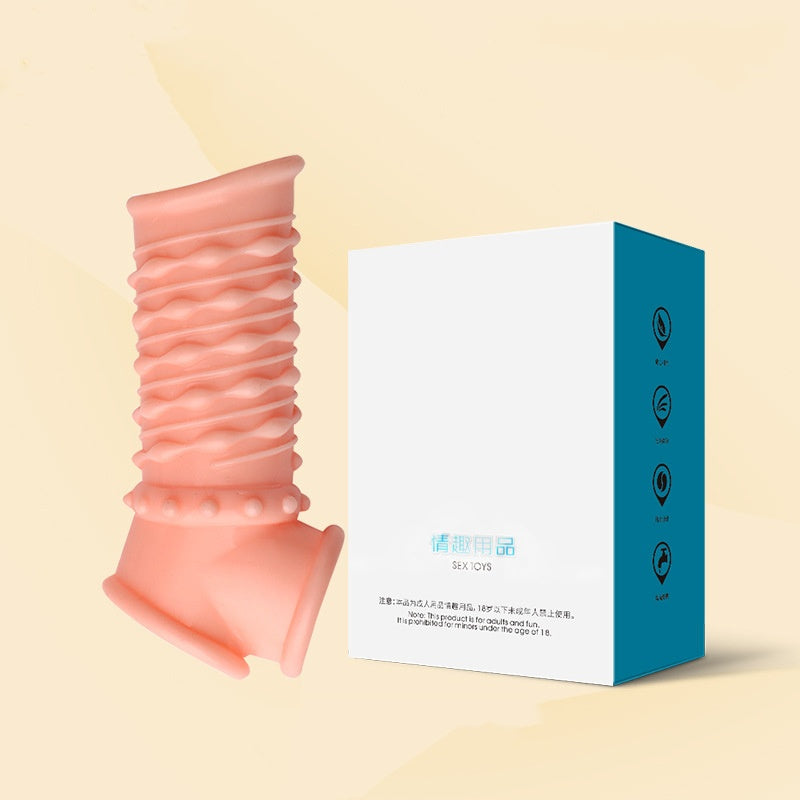 Male Reusable Penis Sleeve Delay Ejaculation Stronger Erection Penis Extender - Beige - D - image 7