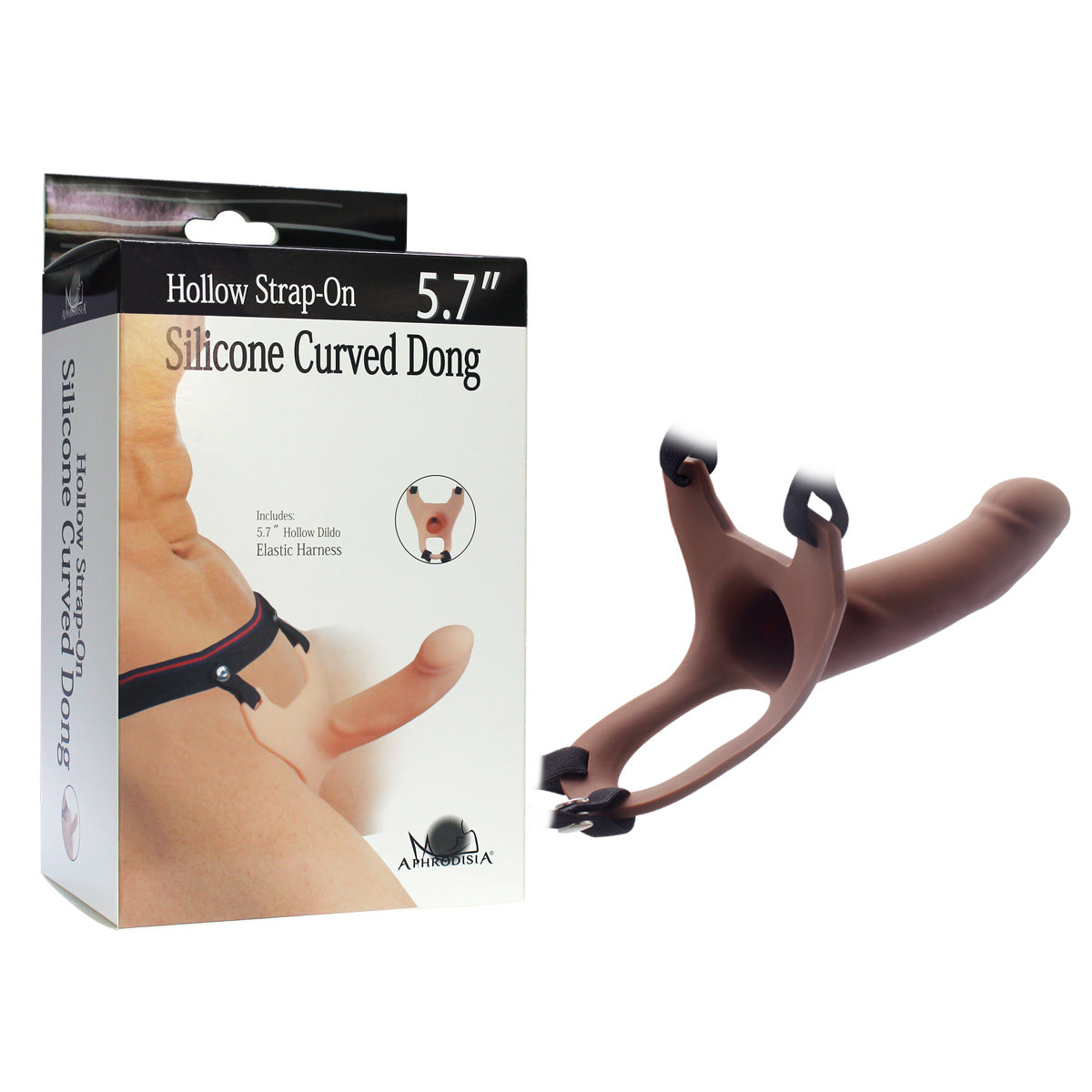 Silicone Hallow Strap-on Dildo - Brown - M - image 0