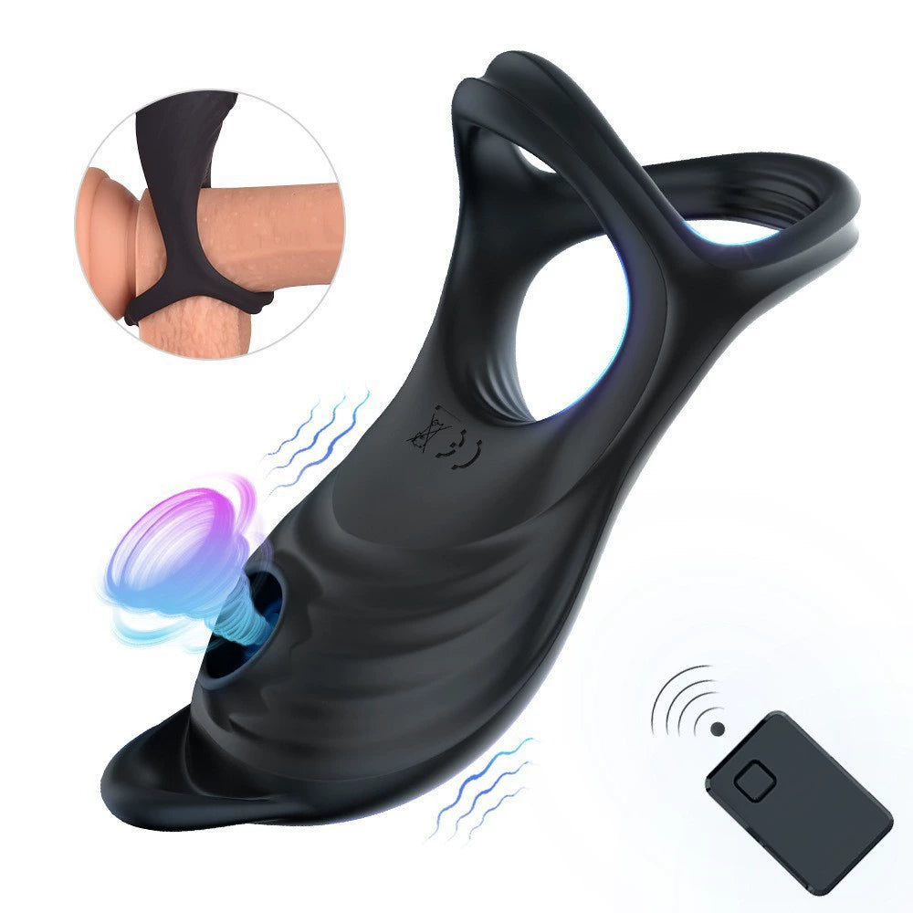 Vibrating Cock Ring with Clit Licking Mode - Black - image 0