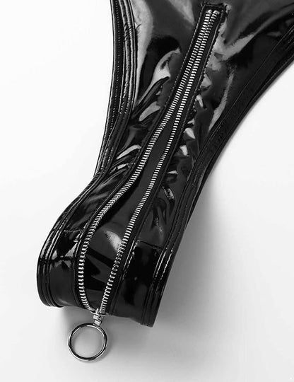 Sultry Wet-Look Patent Leather Bodysuit - image 1