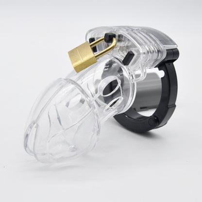 Red Jacked Adjustable Locking Male Cock Cuff Chastity Device - Clear - image 0