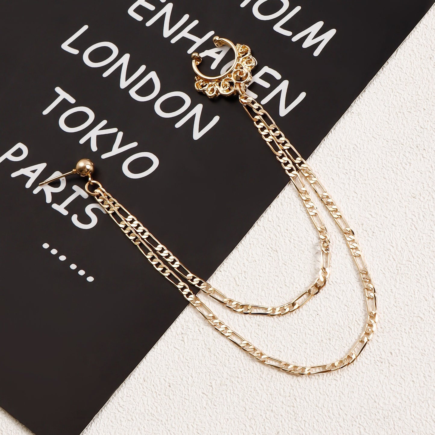 Boho Nose Chain Jewelry – Fake Septum Ring with Ear Hoop & Crystal Nose Ring - image 0