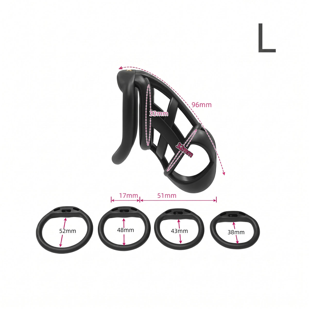 StealthCore Male Chastity Cage - Black L Flat Ring - image 3