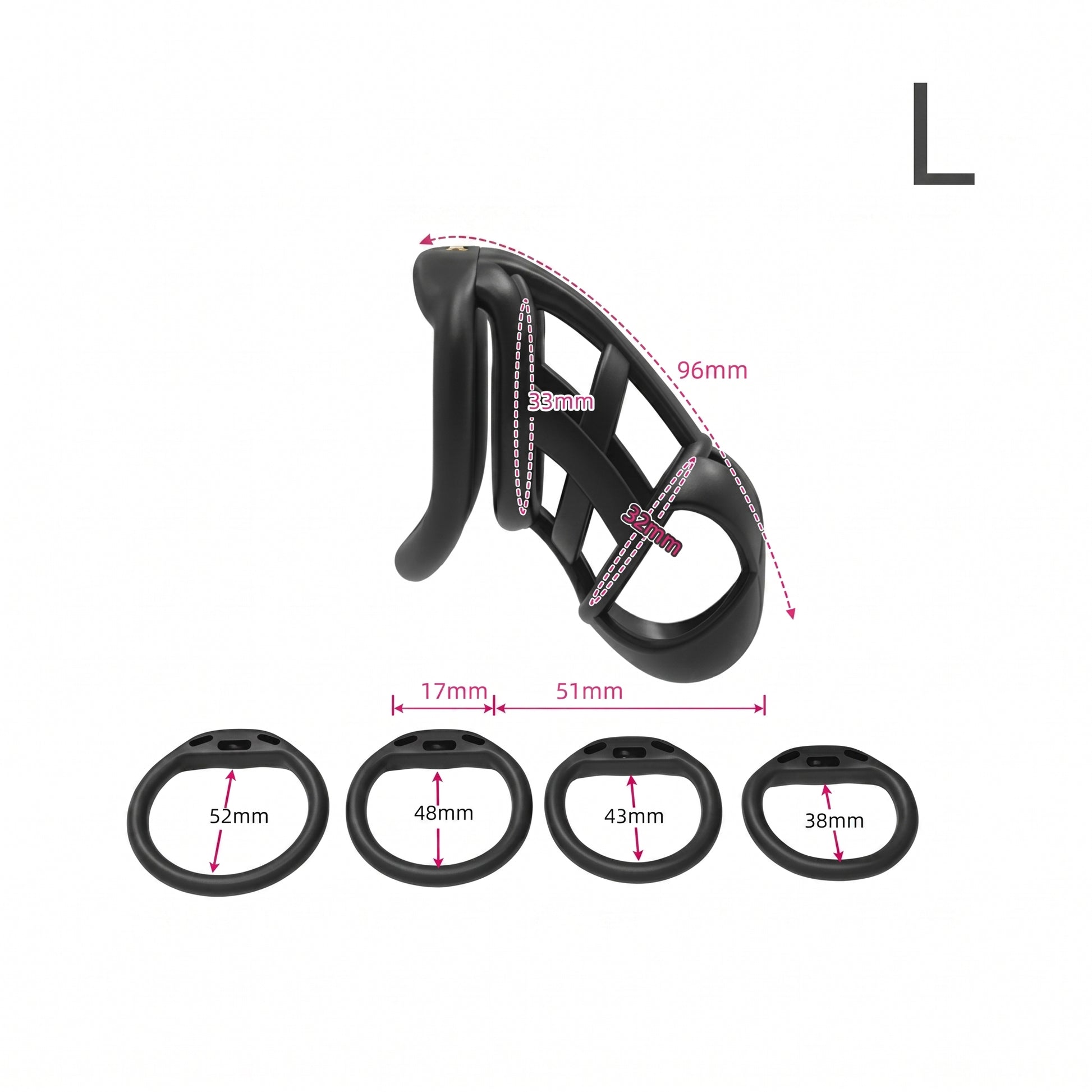 StealthCore Male Chastity Cage - Black L Flat Ring - image 3