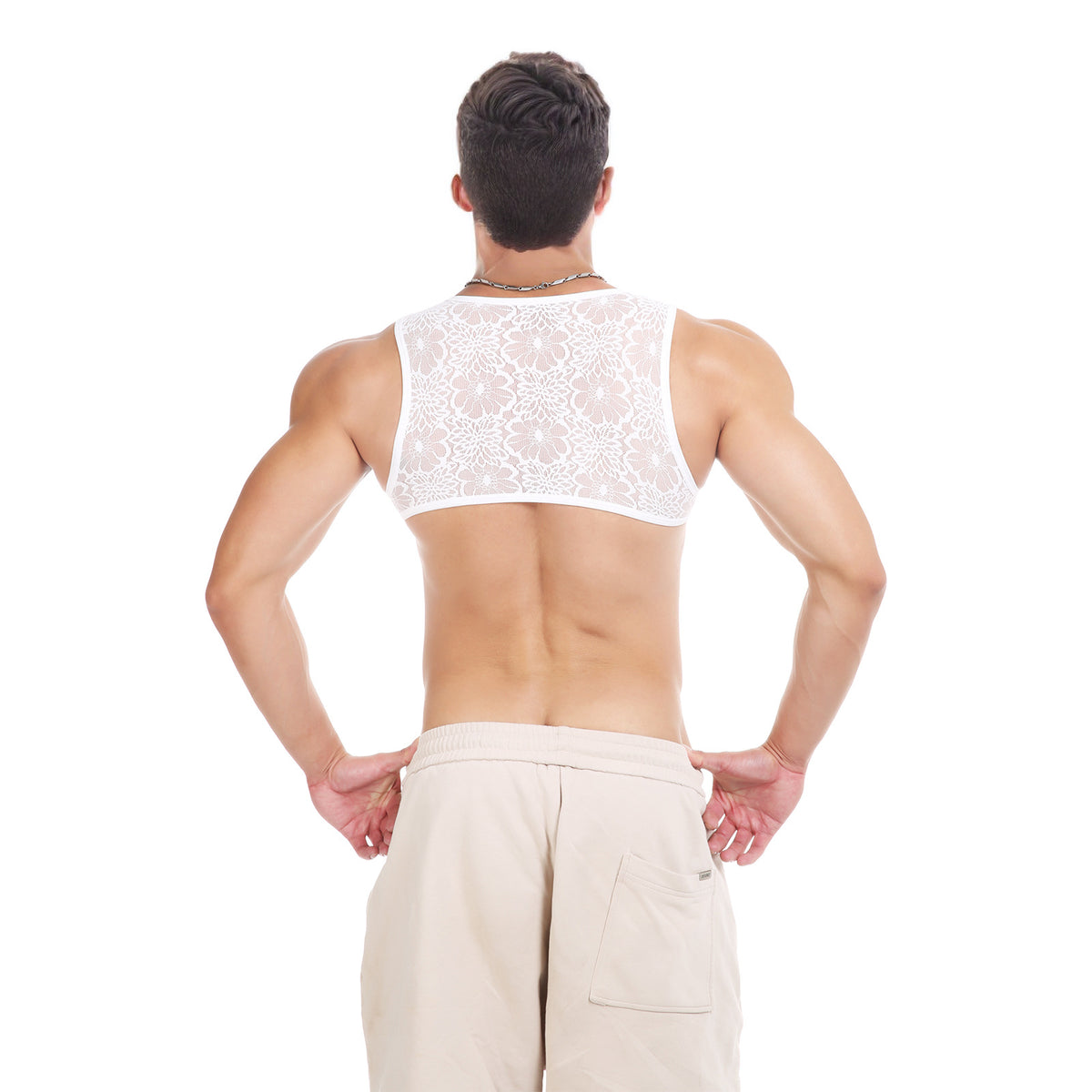 Men Tank Top Vest Lace Sleeveless Shirt Bra - image 7