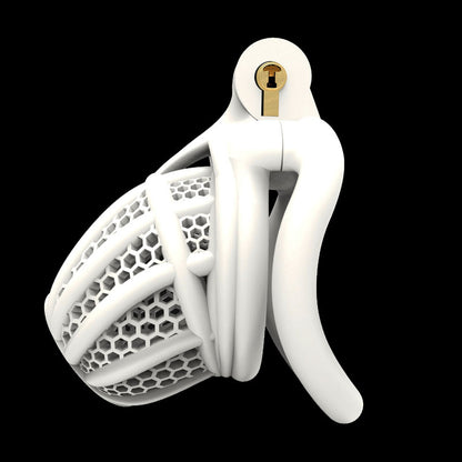 3D Hive Series - Bee Black Chastity Cage  - White - Flat Ring - image 1