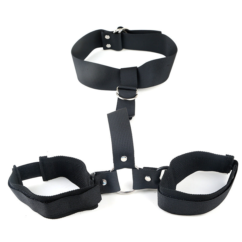 BDSM Handcuffs Wrist Restraints on the Back with Collar - Black - image 2