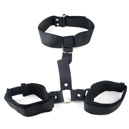 BDSM Handcuffs Wrist Restraints on the Back with Collar - Black - image 2