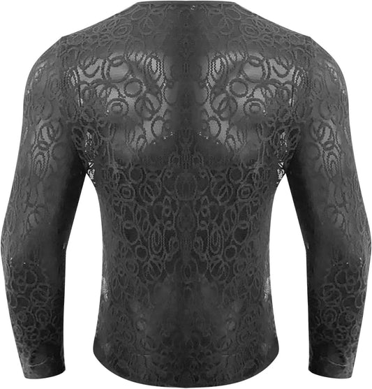 Long-Sleeve Crew Neck Lace T-Shirt - image 0