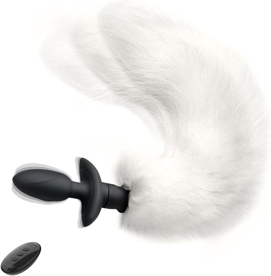Vibrating Foxy Tail Silicone Anal Plug - White - image 0