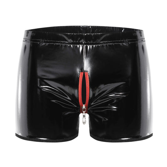 Men's Patent Leather Zipper Boxer Shorts - image 1