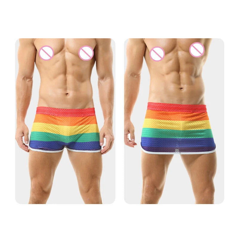Men Sexy Rainbow Breathable Mesh Skirt Elastic Boxer Shorts  - image 3