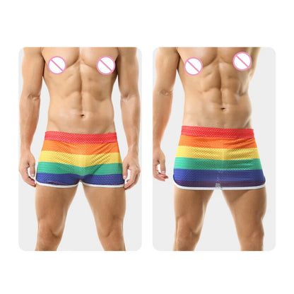 Men Sexy Rainbow Breathable Mesh Skirt Elastic Boxer Shorts  - image 3