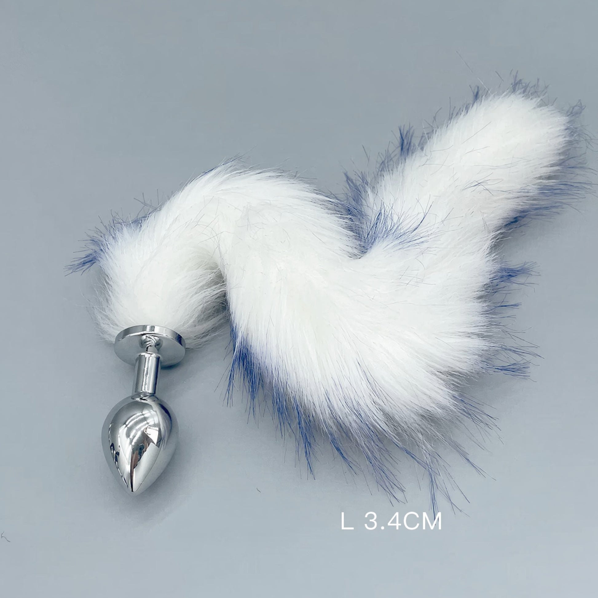 White & Blue Fox Tail Plug with Removable Metal Base - L - image 3