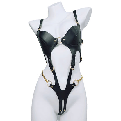 SM Leather Open-Crotch Bondage Dress - Black - image 0