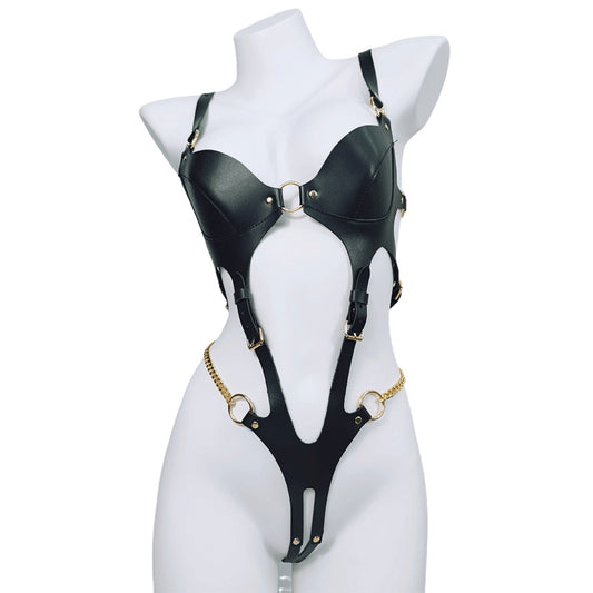 SM Leather Open-Crotch Bondage Dress - Black - image 0