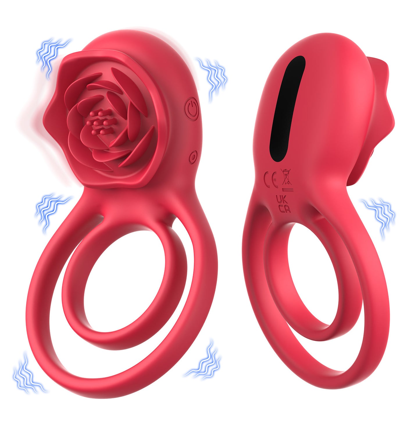 Remote Control Vibrating Cock Ring with Rose Clitoral Stimulator - Red - image 7