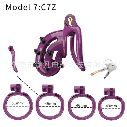Chastity Cage with Spikes & 4 Rings - Purple - Curved Rings - image 9