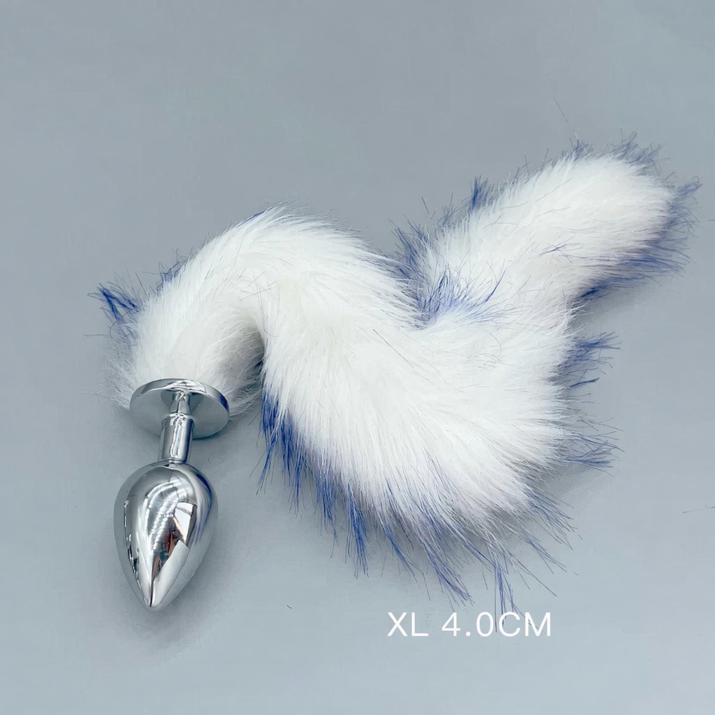White & Blue Fox Tail Plug with Removable Metal Base - XL - image 4